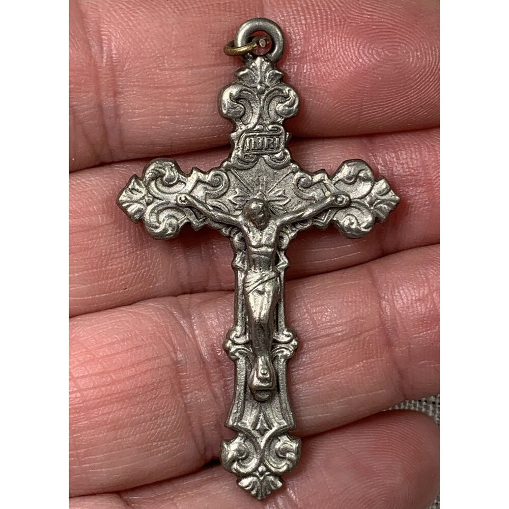 Vintage Crucifix Pendant Silver Tone Ornate Religious Jewelry 2” Christian